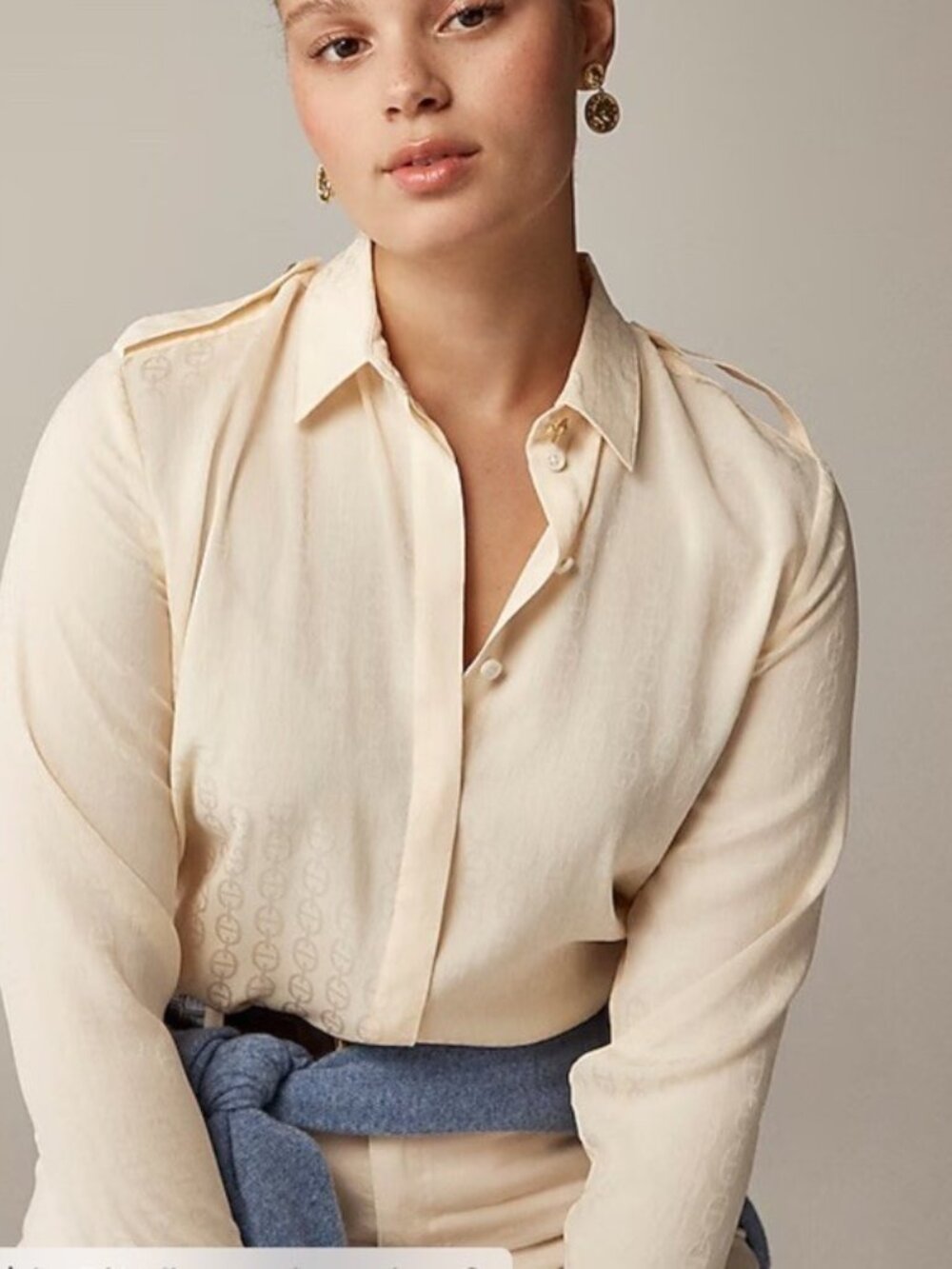 J. Crew Ivory Essence Drapey Jacquard-Print Shirt/NWT/XLARGE